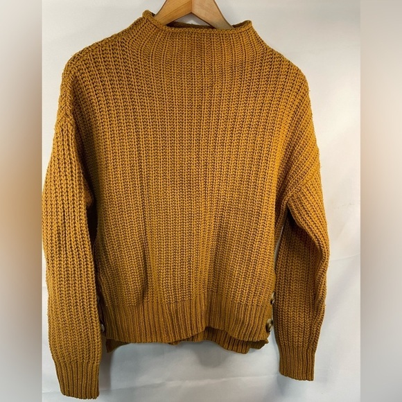 Madewell chunky cotton sweater. A mustardy gold color with cute buttons. - Picture 5 of 5
